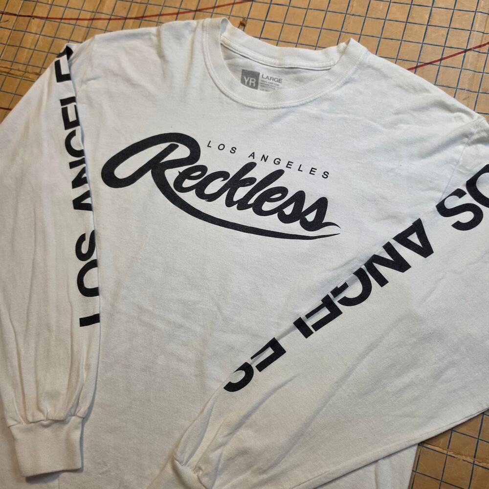 YOUNG RECKLESS Los Angeles Long Sleeve White T-Shirt LARGE Y2K